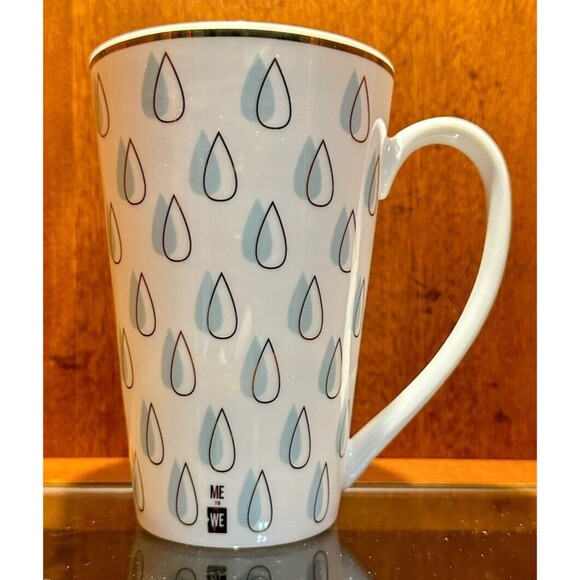 Me to We Clean Water Charity Mug White with Blue Water Drops Gold Rim & Outlines - Picture 1 of 8